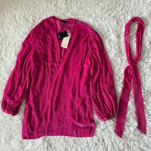 NWT Retrofete Sequins Beaded Gabrielle Robe Wrap Dress in Hot Pink Size M - Picture 10 of 10